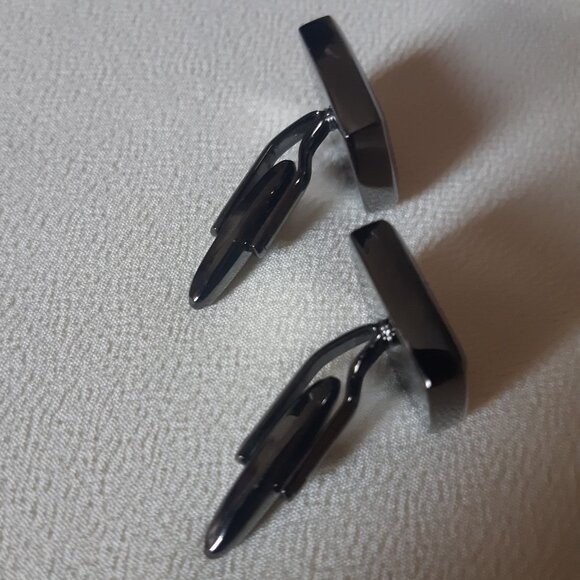 Cuff Links Gunmetal 3/4" Golden Yellow Lenticular 3D Mosaic Inlay - Picture 5 of 8